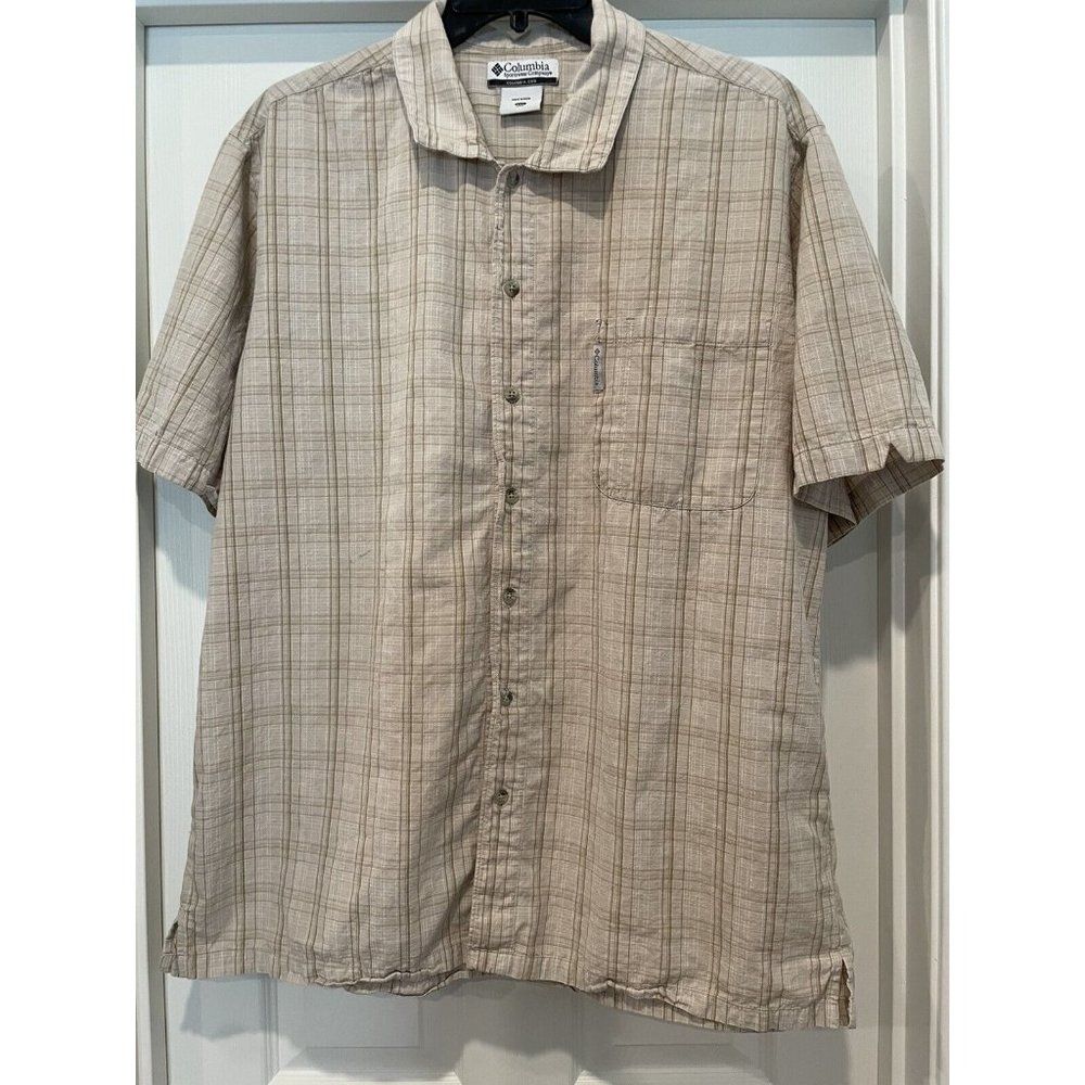 Columbia Button Front Shirt Men's 2XL White Brown White Plaid